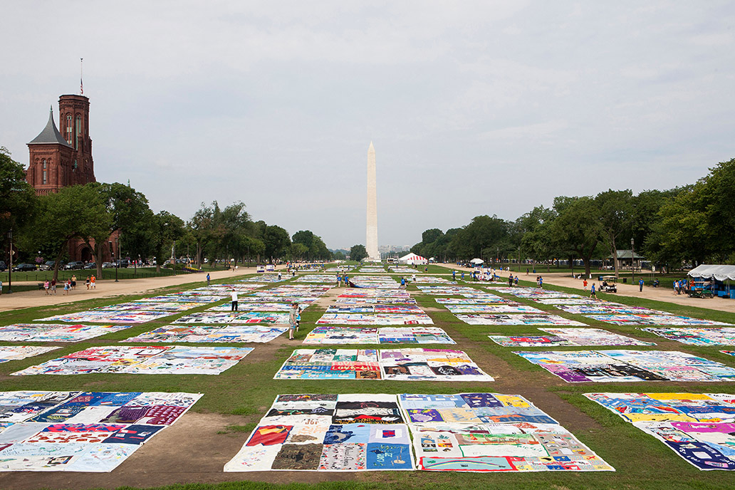 A photography of the AIDS memorial quilt at the National Mall on July 23, 2012 in Washington, DC.